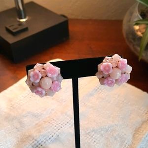 1960s West Germany Pink Cluster Earrings